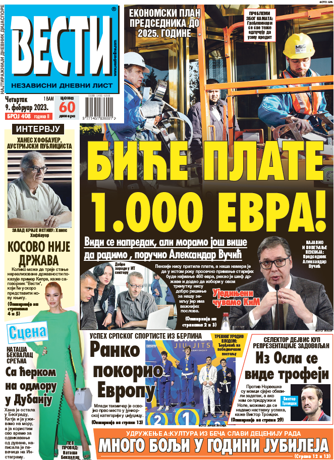 Čitajte u “Vestima”: Biće plate 1.000 evra